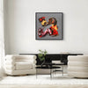 Vibrant abstract art | Fiery Symphony III 36x36" | Colorful modern painting with dynamic brushstrokes and warm tones enhancing the living room decor