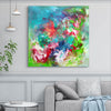 Vibrant abstract art canvas | Swirling colors of turquoise, green, and red create a captivating modern painting for living room wall