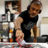 Focused artist working on abstract painting