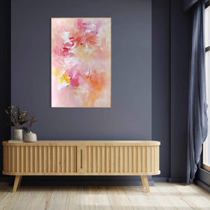 Vibrant abstract art canvas | Peaches and Cream 105x71cm | Colorful modern artwork for home decor | Minimalist floral painting on wall