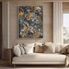 Pollock Inspired Art | Dance Of Love 36x48" - Abstract expressionist painting with vibrant, earthy colors and dynamic brushstrokes adorning the living room wall above a comfortable, neutral-toned sofa.