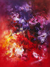 Vibrant Abstract Art | Vibrant abstract painting featuring bold brushstrokes and a striking blend of fiery red, deep purple, and vivid yellow hues