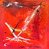 Vibrant Red Canvas Art | Reaching Out 38x38" - Abstract square painting in shades of red, orange, and white with dynamic brushstrokes and splashes of color, creating a modern and visually striking abstract artwork.
