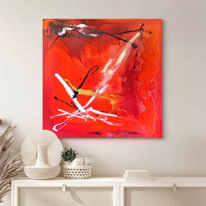 Vibrant Red Abstract Canvas Art | Reaching Out 38x38"