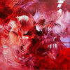 Vivid abstract canvas art featuring vibrant red and pink brushstrokes with a dynamic, energetic composition. Textured paint creates a bold, striking visual.