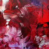 Vibrant abstract painting with bold strokes of red, purple, and white colors creating a dynamic and expressive composition.