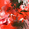Vibrant abstract art featuring fiery red and orange tones with dynamic, expressive brushstrokes. Striking modern art piece showcasing the artist's bold, energetic style.