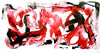 Large abstract painting with bold, expressive brushstrokes in shades of red, pink, and black against a white background.