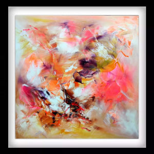 Vibrant Abstract Art Print
Colorful abstract painting with swirling brushstrokes of yellow, orange, pink, and blue hues, creating a dynamic and energetic visual composition.