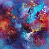 Vibrant abstract art print depicting a stunning mixture of bold, colorful brushstrokes in shades of blue, purple, red, and yellow. The artwork features a dynamic, expressive composition with a captivating sense of movement and energy. Titled "Violet Skies," this signed edition print showcases the artistic talent of Paresh Nrshinga, a renowned British abstract artist.