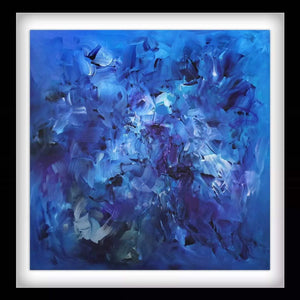 "Vibrant Blue Abstract" - Signed Edition Art Print

The image depicts a vibrant abstract painting featuring various shades of blue, purple, and white brushstrokes. The artwork has a dynamic and energetic composition, with a sense of movement and depth. The product is framed and ready for display, showcasing the artist's unique style and talent.