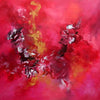 Vibrant abstract artwork in shades of red, pink, and gold. Energetic brushstrokes create a sense of movement and intensity. This artistic print would make a bold statement in any modern or contemporary space.