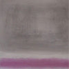 Geometric abstract painting with muted grey tones and a bold pink horizon line.