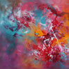 "Vibrant Abstract Art Print" - Colorful, bold abstract painting with swirling red, yellow, and blue tones, creating a dynamic and energetic visual experience.