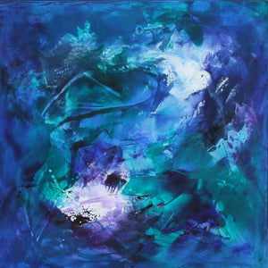 Captivating Abstract Oceanic Art | Large Canvas Painting of Ethereal Underwater Seascape in Shades of Blue