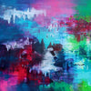"Vibrant Abstract Landscape" - Captivating original abstract art print depicting a dreamlike, colorful landscape filled with bold brushstrokes and a harmonious blend of blues, greens, pinks, and purples.