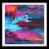 "Vibrant Abstract Landscape" - Framed art print featuring a bold, colorful abstract painting with splashes of pink, blue, orange, and black hues creating a captivating and expressive landscape scene.
