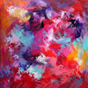 Vibrant abstract art print depicting a colorful, energetic composition of bold brushstrokes in shades of red, purple, blue, and orange. The dynamic, expressive painting showcases the artist's unique abstract style and use of vivid, earthy colors.