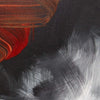 Expressive abstract art in shades of black, white, and vibrant red. Textured brushstrokes and dynamic composition create a striking, emotive visual display.