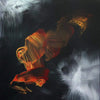 Abstract expressionist art - Vibrant swirls of orange, red, and gold against a dark background