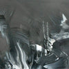Monochrome abstract artwork with dynamic brush strokes in shades of gray and white, creating a dreamlike, expressive composition.