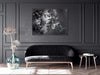 Monochrome abstract artwork | Shadows of Your Dream, 36x48" - Large modern black and white painting adorning minimalist interior with floral accents.