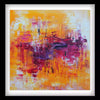 Vibrant abstract art print depicting a fiery, expressive landscape with bold brushstrokes and warm hues of orange, red, and yellow. This striking, large-scale canvas artwork titled "Summer Paradise I" is a signed edition by renowned British artist Paresh Nrshinga, available for purchase at the Paresh Nrshinga Abstract Art store.