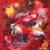 "Vibrant Abstract Artwork" - Captivating abstract painting featuring bold, fiery brushstrokes in a range of vivid red, orange, and yellow hues, creating a dynamic and expressive visual composition.
