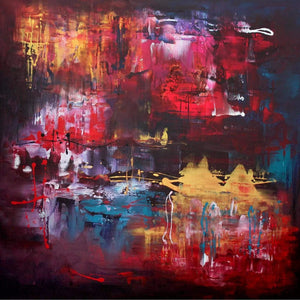 Vibrant Abstract Painting - Large Red and Multicolored Artwork