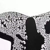 Abstract black and white landscape artwork depicting a minimalist, expressive pattern with contrasting shapes and textures.