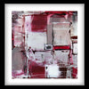 Abstract artwork titled "Edge of the Eternity" featuring bold brushstrokes in shades of red, white, and gray with a modern, contemporary aesthetic.