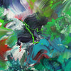 Original abstract painting with vibrant colors and dynamic brush strokes. Earthy tones of green, blue, and red create a bold, artistic composition. Large canvas showcases the artist's expressive and modern style.