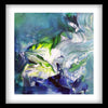 Abstract expressionist art print titled "Midnight Tango II" by British artist Paresh Nrshinga, featuring vibrant swirling brushstrokes of blues, greens, and whites against a dark background, creating a dynamic and energetic abstract composition.