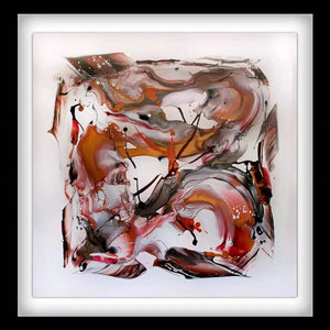 "Vibrant Abstract Artwork" - Striking, colorful abstract painting in a modern white frame, featuring bold brushstrokes and a dynamic mix of warm and cool tones.