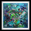 Vibrant Abstract Artwork - Energetic Brushstrokes of Green, Blue, and Purple