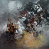 "Game Of Shadows" Signed Edition Art Print - Dramatic abstract artwork featuring a swirling composition of earthy brown, gray, and yellow tones, creating a sense of movement and depth.