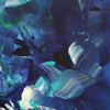 Vibrant abstract art canvas depicting swirling brushstrokes in shades of blue, green, and white. The dynamic composition creates a sense of movement and depth, inviting the viewer to explore the intricate layers of color and texture.