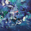 Vibrant abstract canvas art depicting a captivating blend of deep blue, teal, and white hues with intricate brushstrokes, creating a sense of movement and depth. This large, square abstract painting would make a striking addition to any modern or contemporary interior space.