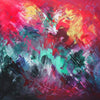 "Vibrant Abstract Painting with Earthy Tones" - This striking abstract artwork features a bold, dynamic composition of vibrant hues, including fiery reds, oranges, and yellows, complemented by deep greens and blues. The textured brushstrokes create a sense of energy and movement, capturing the essence of a dramatic, colorful storm.