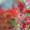 Vibrant abstract artwork with swirling brushstrokes in shades of red, orange, green, and pink. The painting features bold, dynamic colors and a sense of movement, creating a visually striking and energetic composition.