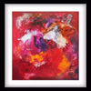 Vibrant abstract artwork titled "Awakening" - Signed edition art print showcasing a lively blend of bold, fiery red, orange, and purple brushstrokes against a white background, creating a dynamic and expressive modern art piece.