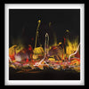"Golden Flames" Signed Edition Abstract Art Print - Vibrant, earthy-toned modern artwork with warm hues of yellow, orange, and red against a dark background.