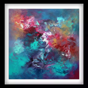 Vibrant abstract painting with bold, swirling brushstrokes in a variety of earthy colours including red, blue, green, and yellow, creating a dynamic and captivating visual experience. The large canvas showcases the artist's skilled use of colour and texture to evoke a sense of movement and energy.