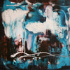 Large abstract canvas art depicting a vibrant, dreamlike landscape with ethereal, flowing forms and bursts of color in shades of blue, white, and black. The artwork has a surreal, mystical quality, evoking a sense of imagination and wonder.