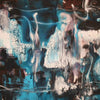 Striking abstract landscape on large canvas with swirling, ethereal patterns in shades of teal, purple, and white. Vibrant and dynamic artistic expression.