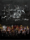 Dramatic abstract landscape with dark, moody hues and textural brushstrokes depicting an expressive, ethereal scene.
