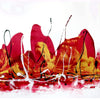 "Vibrant Abstract Art Composition" - A striking abstract art print showcasing bold, vibrant brushstrokes in shades of red, orange, and yellow against a white background, creating a dynamic and captivating visual experience.