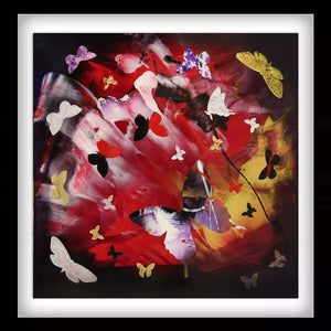 "Ethereal Butterfly Dance" - Vibrant Abstract Art Print with Colorful Butterflies and Floral Elements