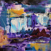 "Vibrant Abstract Landscape" - An abstract painting featuring a colorful, dreamlike landscape with splashes of purple, blue, and yellow. The image evokes a sense of movement and imagination through its bold, expressive brushstrokes and imaginative composition.
