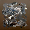 Textured Abstract Artwork - Large square painting featuring bold brushstrokes in shades of gray, blue, and white with dynamic lines and textures.